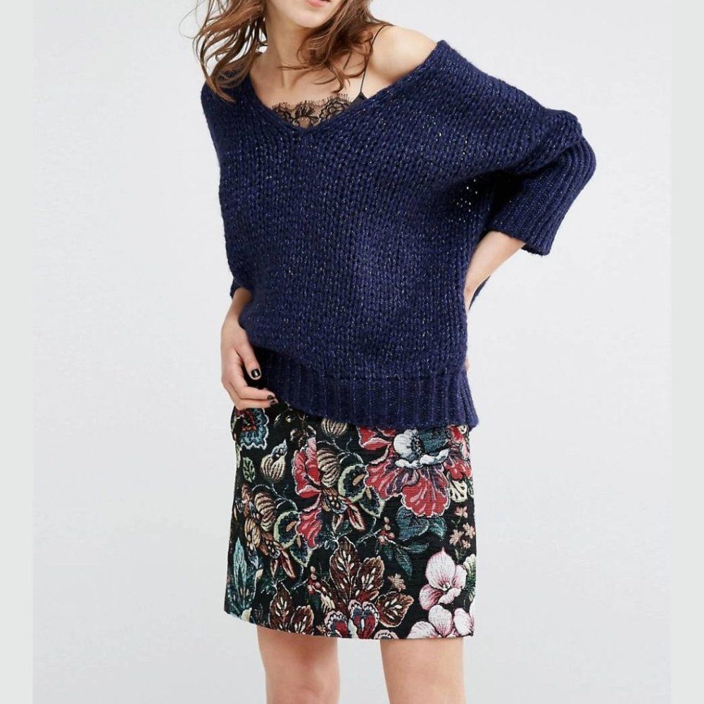 Revolve Essentiel Antwerp Mangue V-Neck Sparkly Knit Sweater Size M